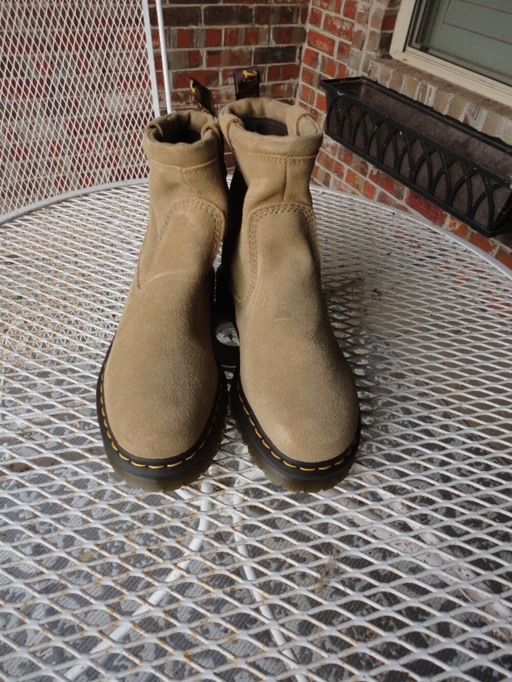 DR MARTENS Women's Beige "Anistone Lo" Suede Ankle Biker Boots in size US M9/L10